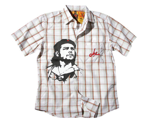Che Guevara short sleeve checked white button club shirt