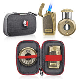 GUEVARA Zinc and Stainless Steel V Cigar Cutter - 2 Jet Lighter combo with Carrying case.