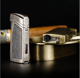 GUEVARA Zinc and Stainless Steel V Cigar Cutter - 2 Jet Lighter combo with Carrying case.