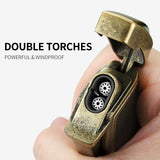 GUEVARA Zinc and Stainless Steel V Cigar Cutter - 2 Jet Lighter combo with Carrying case.