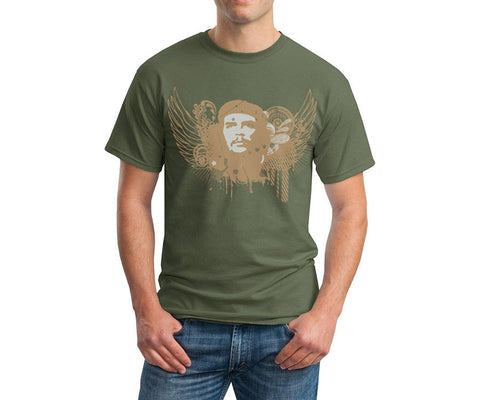 Che Guevara psychedelic wings short sleeve olive green T-shirt