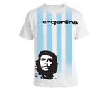 Che Guevara short sleeve white and blue striped Argentina football/soccer T-shirt