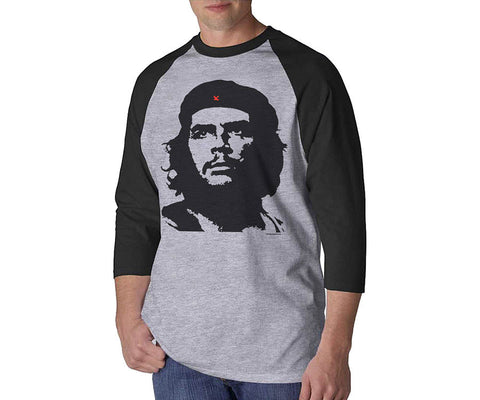 Che Guevara three-quarter sleeve grey baseball jersey T-shirt with contrast black sleeves and neck trim