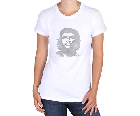 Women's Che Guevara short sleeve, white, environmentally-friendly T-shirt with distressed classic Che image