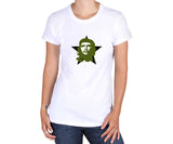 Women's Che Guevara short sleeve, white T-shirt with green and white classic Che image on black star