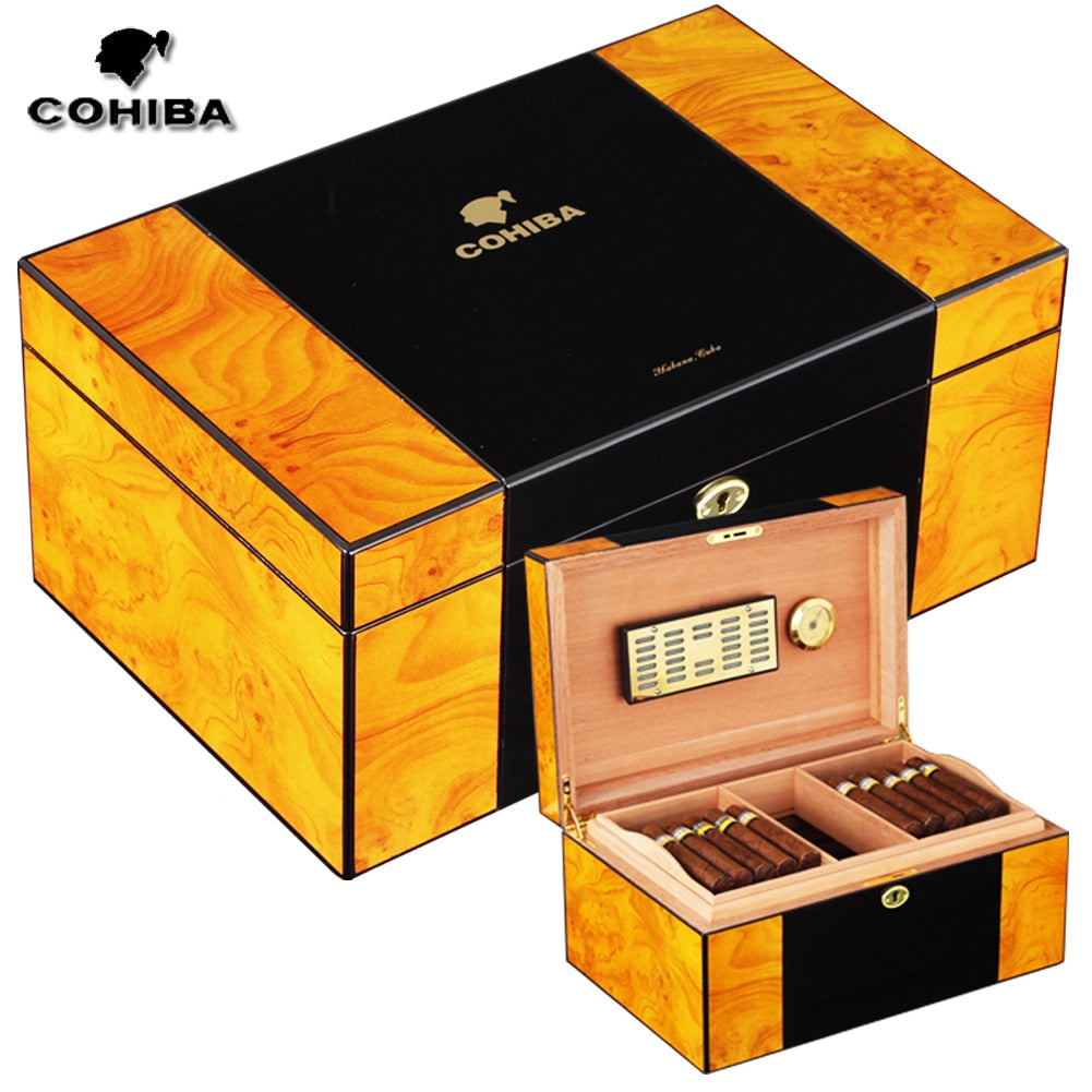 COHIBA Luxury Spanish Cedar Cigar Humidor (80-100) - Glossy Piano Fini –