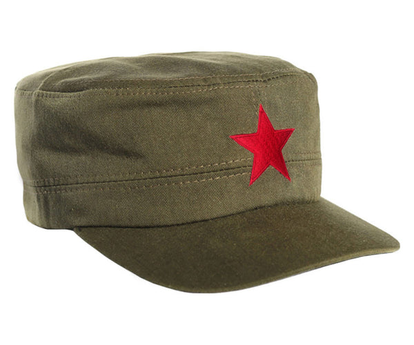 Che Guevara army green military cap / hat with embroidered red star and adjustable Velcro closure