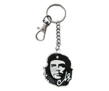 Che Guevara metal key chain / key ring and clip with double-sided black and silver classic Che image pendant