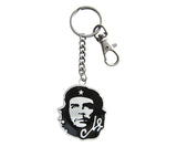 Che Guevara metal key chain / key ring and clip with double-sided black and silver classic Che image pendant