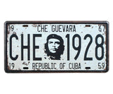 Che Guevara white, Republic of Cuba license plate with black and white Che image, Che year of birth (1928) and death (1967), and year of Cuban Revolution (1959)