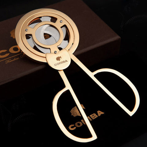 COHIBA Triple 3 Blades Stainless Steel Gold Plated Cigar Cutter - Cuban Cigars Scissors