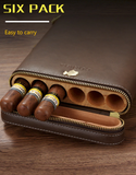 Portable Leather Cigar Case Humidor 6 Tubes Holder Mini Humidor Box Travel Cigars Accessories With Gift Box